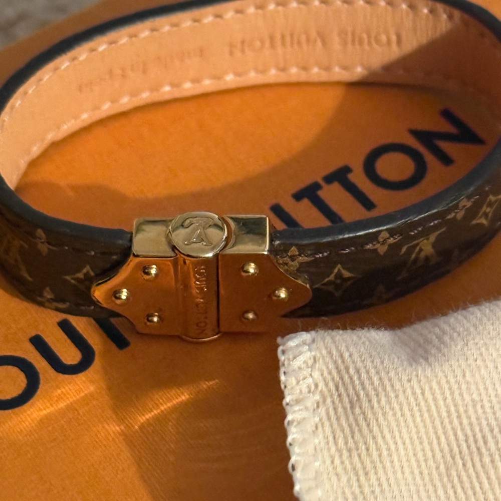 Louis Vuitton Black and Gold Monogram Bracelet